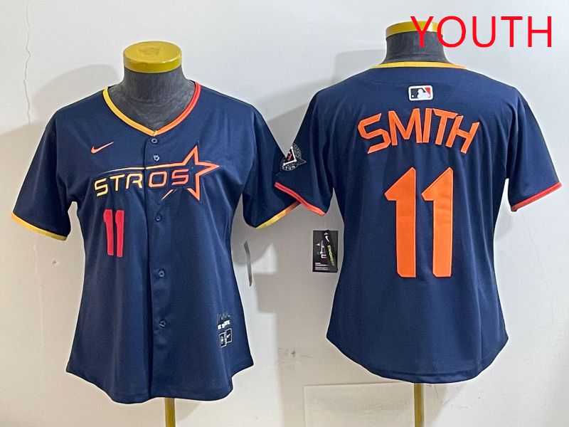 Youth Houston Astros 11 Smith Blue three generations Joint Name Nike 2025 MLB Jersey style 5